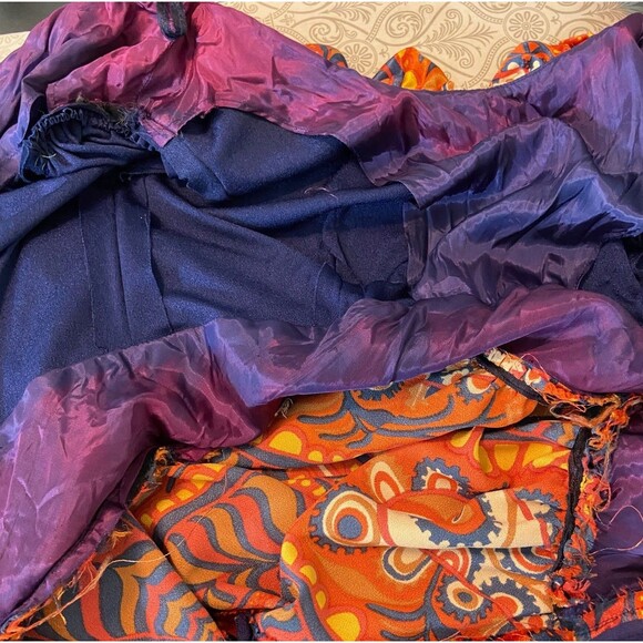 Vintage 60s 70s Paisley Psychedelic Ruffle Hostess Maxi Dress Large L Polyester - Picture 13 of 14